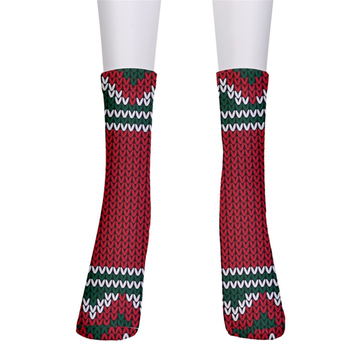 Christmas Pattern, Fabric Texture, Knitted Red Background Crew Socks