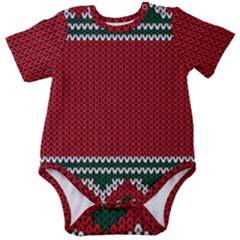 Christmas Pattern, Fabric Texture, Knitted Red Background Baby Short Sleeve Bodysuit by nateshop