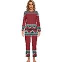 Christmas Pattern, Fabric Texture, Knitted Red Background Womens  Long Sleeve Lightweight Pajamas Set View1