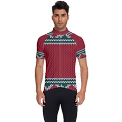 Christmas Pattern, Fabric Texture, Knitted Red Background Men s Short Sleeve Cycling Jersey