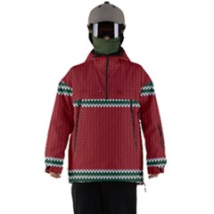 Christmas Pattern, Fabric Texture, Knitted Red Background Men s Ski And Snowboard Waterproof Breathable Jacket by nateshop