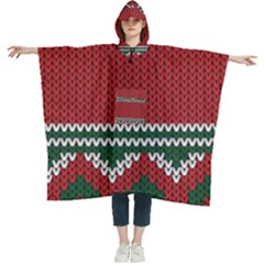 Christmas Pattern, Fabric Texture, Knitted Red Background Women s Hooded Rain Ponchos by nateshop