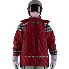 Christmas Pattern, Fabric Texture, Knitted Red Background Women s Zip Ski And Snowboard Waterproof Breathable Jacket