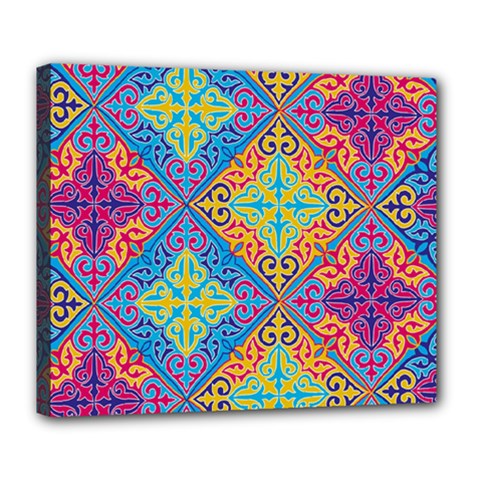 Colorful Floral Ornament, Floral Patterns Deluxe Canvas 24  X 20  (stretched) by nateshop