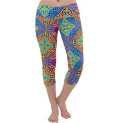 Colorful Floral Ornament, Floral Patterns Capri Yoga Leggings by nateshop