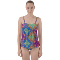 Colorful Floral Ornament, Floral Patterns Twist Front Tankini Set