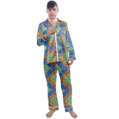 Colorful Floral Ornament, Floral Patterns Men s Long Sleeve Satin Pajamas Set by nateshop