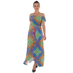 Colorful Floral Ornament, Floral Patterns Off Shoulder Open Front Chiffon Dress by nateshop