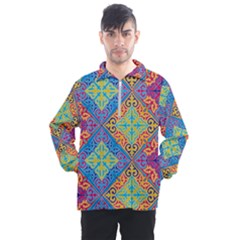 Colorful Floral Ornament, Floral Patterns Men s Half Zip Pullover by nateshop