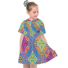 Colorful Floral Ornament, Floral Patterns Kids  Sailor Dress by nateshop