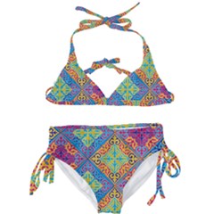 Colorful Floral Ornament, Floral Patterns Kids  Classic Bikini Set by nateshop