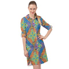 Colorful Floral Ornament, Floral Patterns Long Sleeve Mini Shirt Dress by nateshop