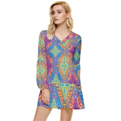 Colorful Floral Ornament, Floral Patterns Tiered Long Sleeve Mini Dress by nateshop