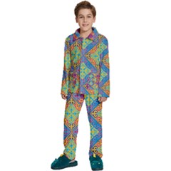 Colorful Floral Ornament, Floral Patterns Kids  Long Sleeve Velvet Pajamas Set by nateshop