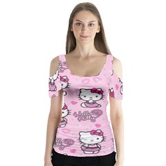 Cute Hello Kitty Collage, Cute Hello Kitty Butterfly Sleeve Cutout T-shirt 