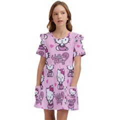 Cute Hello Kitty Collage, Cute Hello Kitty Kids  Frilly Sleeves Pocket Dress