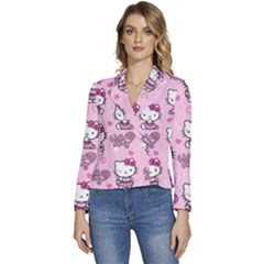 Cute Hello Kitty Collage, Cute Hello Kitty Women s Long Sleeve Revers Collar Cropped Jacket by nateshop