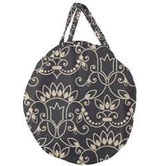 Decorative Ornament Texture, Retro Floral Texture, Vintage Texture, Gray Giant Round Zipper Tote by nateshop