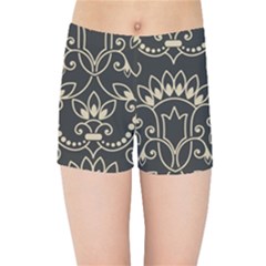 Decorative Ornament Texture, Retro Floral Texture, Vintage Texture, Gray Kids  Sports Shorts by nateshop