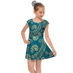 European Pattern, Blue, Desenho, Retro, Style Kids  Cap Sleeve Dress