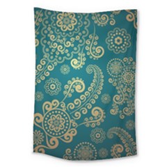 European Pattern, Blue, Desenho, Retro, Style Large Tapestry