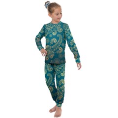 European Pattern, Blue, Desenho, Retro, Style Kids  Long Sleeve Set 