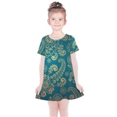 European Pattern, Blue, Desenho, Retro, Style Kids  Simple Cotton Dress by nateshop