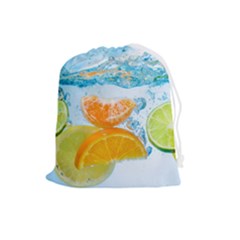 Fruits, Fruit, Lemon, Lime, Mandarin, Water, Orange Drawstring Pouch (large)