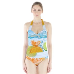 Fruits, Fruit, Lemon, Lime, Mandarin, Water, Orange Halter Swimsuit by nateshop