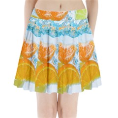 Fruits, Fruit, Lemon, Lime, Mandarin, Water, Orange Pleated Mini Skirt