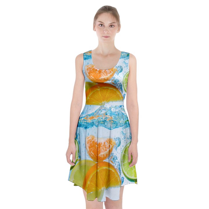 Fruits, Fruit, Lemon, Lime, Mandarin, Water, Orange Racerback Midi Dress