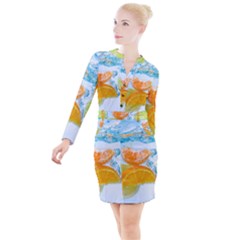 Fruits, Fruit, Lemon, Lime, Mandarin, Water, Orange Button Long Sleeve Dress by nateshop