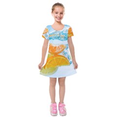 Fruits, Fruit, Lemon, Lime, Mandarin, Water, Orange Kids  Short Sleeve Velvet Dress by nateshop