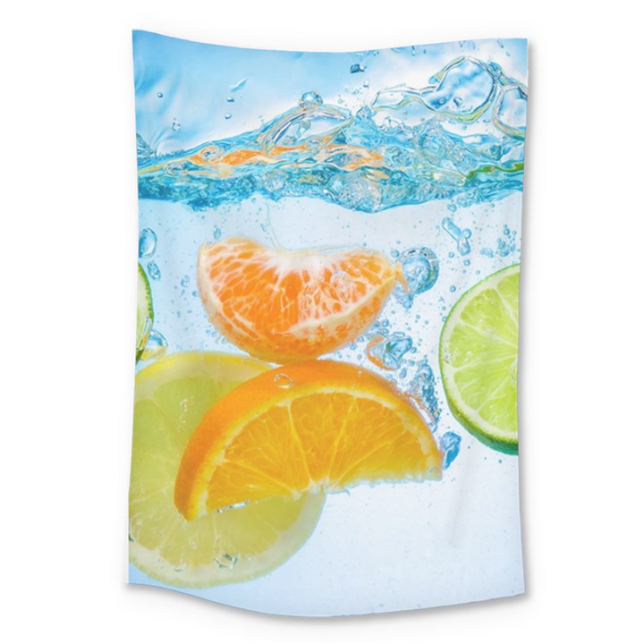 Fruits, Fruit, Lemon, Lime, Mandarin, Water, Orange Large Tapestry