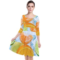 Fruits, Fruit, Lemon, Lime, Mandarin, Water, Orange Quarter Sleeve Waist Band Dress by nateshop