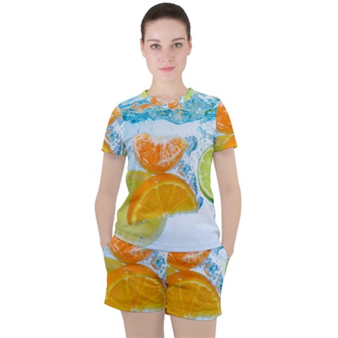 Fruits, Fruit, Lemon, Lime, Mandarin, Water, Orange Women s T-shirt And Shorts Set by nateshop