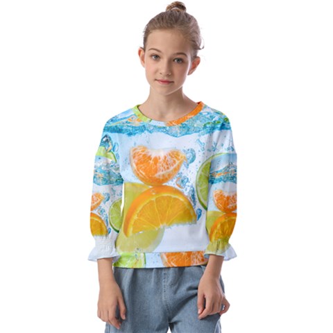 Fruits, Fruit, Lemon, Lime, Mandarin, Water, Orange Kids  Cuff Sleeve Top by nateshop