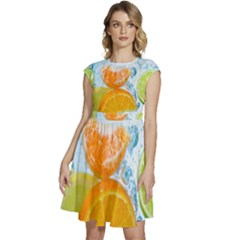 Fruits, Fruit, Lemon, Lime, Mandarin, Water, Orange Cap Sleeve High Waist Dress by nateshop