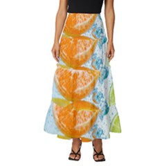 Fruits, Fruit, Lemon, Lime, Mandarin, Water, Orange Tiered Ruffle Maxi Skirt by nateshop