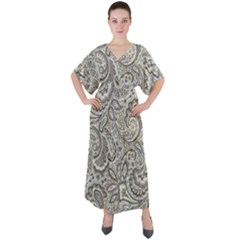 Gray Paisley Texture, Paisley V-neck Boho Style Maxi Dress by nateshop