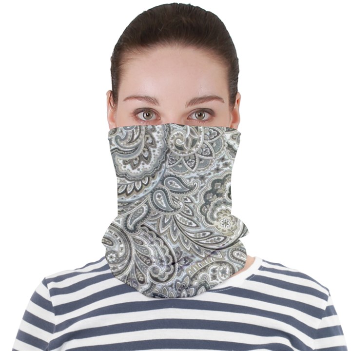 Gray Paisley Texture, Paisley Face Seamless Bandana (Adult)