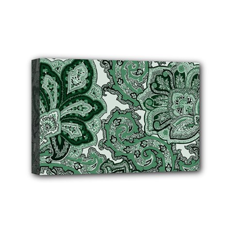 Green Ornament Texture, Green Flowers Retro Background Mini Canvas 6  X 4  (stretched) by nateshop