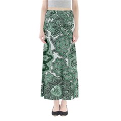 Green Ornament Texture, Green Flowers Retro Background Full Length Maxi Skirt