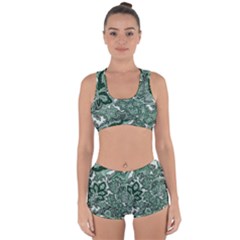 Green Ornament Texture, Green Flowers Retro Background Racerback Boyleg Bikini Set by nateshop