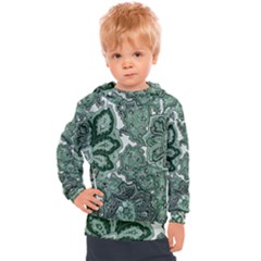 Green Ornament Texture, Green Flowers Retro Background Kids  Hooded Pullover by nateshop