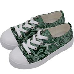 Green Ornament Texture, Green Flowers Retro Background Kids  Low Top Canvas Sneakers by nateshop