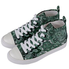 Green Ornament Texture, Green Flowers Retro Background Women s Mid-top Canvas Sneakers by nateshop