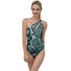 Green Ornament Texture, Green Flowers Retro Background To One Side Swimsuit