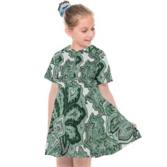 Green Ornament Texture, Green Flowers Retro Background Kids  Sailor Dress