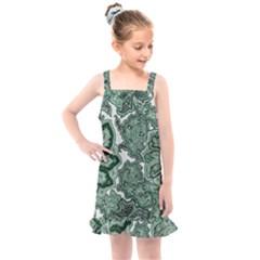 Green Ornament Texture, Green Flowers Retro Background Kids  Overall Dress by nateshop